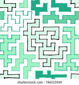 Seamless Labyrinth. Colorful Geometric Pattern. Technical Background for Textile, Page Filling, Book or Disk Cover