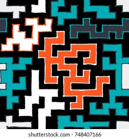 Seamless Labyrinth. Colorful Geometric Pattern. Technical Background for Textile, Page Filling, Book or Disk Cover