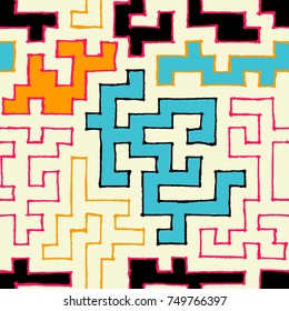 Seamless Labyrinth. Colorful Geometric Pattern. Technical Background for Textile, Page Filling, Book or Disk Cover