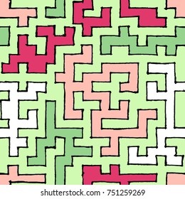Seamless Labyrinth. Colorful Geometric Pattern. Technical Background for Textile, Page Filling, Book or Disk Cover