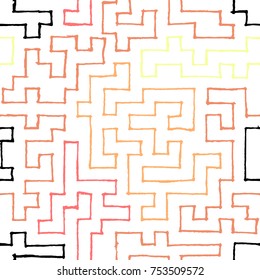 Seamless Labyrinth. Colorful Geometric Pattern. Technical Background for Textile, Page Filling, Book or Disk Cover