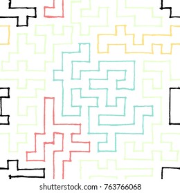 Seamless Labyrinth. Colorful Geometric Pattern. Technical Background for Textile, Page Filling, Book or Disk Cover