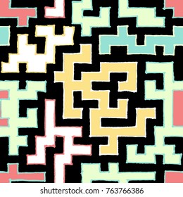 Seamless Labyrinth. Colorful Geometric Pattern. Technical Background for Textile, Page Filling, Book or Disk Cover