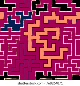 Seamless Labyrinth. Colorful Geometric Pattern. Technical Background for Textile, Page Filling, Book or Disk Cover