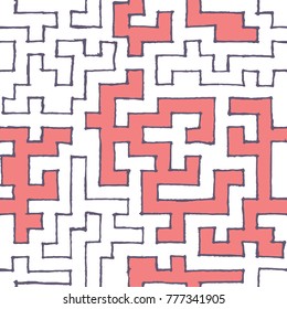 Seamless Labyrinth. Colorful Geometric Pattern. Technical Background for Textile, Page Filling, Book or Disk Cover