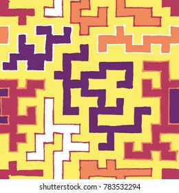 Seamless Labyrinth. Colorful Geometric Pattern. Technical Background for Textile, Page Filling, Book or Disk Cover