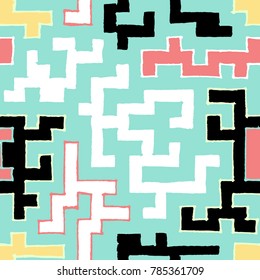 Seamless Labyrinth. Colorful Geometric Pattern. Technical Background for Textile, Page Filling, Book or Disk Cover