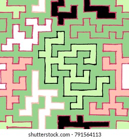 Seamless Labyrinth. Colorful Geometric Pattern. Technical Background for Textile, Page Filling, Book or Disk Cover