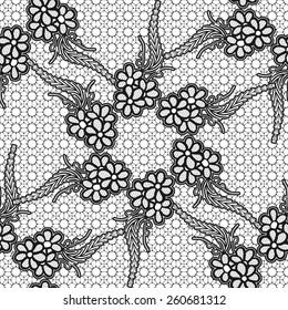 Seamless lace. Black floral pattern. Vector illustration. 