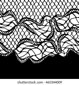 Seamless lace border with abstract waves. Vintage fashion textile.