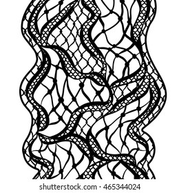 Seamless lace border with abstract waves. Vintage fashion textile.