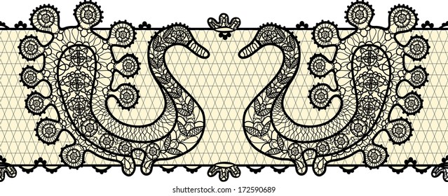 seamless lace border with birds