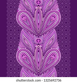 Seamless lace border with paisley and dots. Traditional colorful ethnic ornament,. Vector print. Use for wallpaper, pattern fills,textile  design.