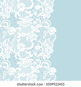 Seamless lace border. Vector illustration. White lacy vintage elegant trim.