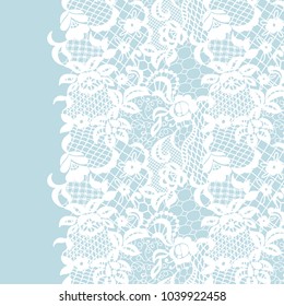 Seamless lace border. Vector illustration. White lacy vintage elegant trim.