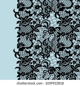Seamless lace border. Vector illustration. Black lacy vintage elegant trim.