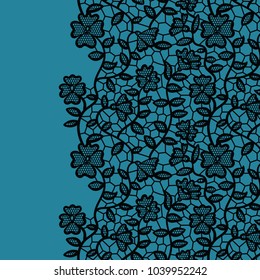 Seamless lace border. Vector illustration. Black lacy vintage elegant trim.