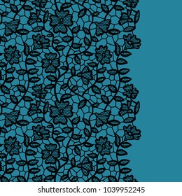 Seamless lace border. Vector illustration. Black lacy vintage elegant trim.