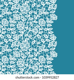 Seamless lace border. Vector illustration. White lacy vintage elegant trim.