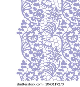 Seamless lace border. Vector illustration. Gentle lacy vintage elegant trim.