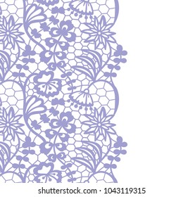 Seamless lace border. Vector illustration. Gentle lacy vintage elegant trim.