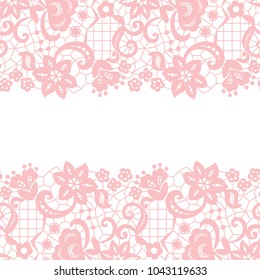 Seamless lace border. Vector illustration. Gentle lacy vintage elegant trim.