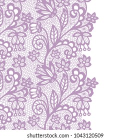 Seamless lace border. Vector illustration. Gentle lacy vintage elegant trim.