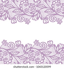 Seamless lace border. Vector illustration. Gentle lacy vintage elegant trim.