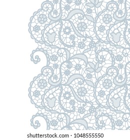 Seamless lace border. Vector illustration. Gentle lacy vintage elegant trim.