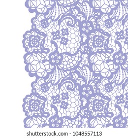 Seamless lace border. Vector illustration. Gentle lacy vintage elegant trim.