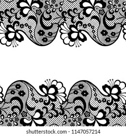 Seamless lace border. Vector illustration. Black lacy vintage elegant trim.