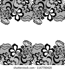Seamless lace border. Vector illustration. Black lacy vintage elegant trim.