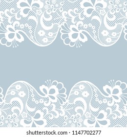 Seamless lace border. Vector illustration. White lacy vintage elegant trim.