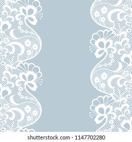 Seamless lace border. Vector illustration. White lacy vintage elegant trim.