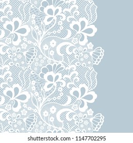 Seamless Lace Border. Vector Illustration. White Lacy Vintage Elegant Trim.