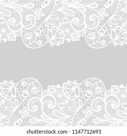 Seamless lace border. Vector illustration. White lacy vintage elegant trim.