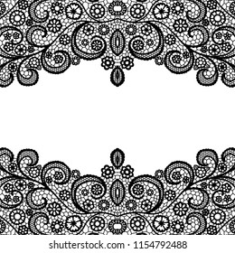 Seamless lace border. Vector illustration. Black lacy vintage elegant trim.