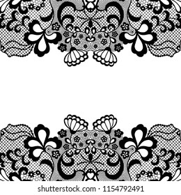 Seamless lace border. Vector illustration. Black lacy vintage elegant trim.