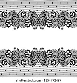 Seamless lace border. Vector illustration. Black lacy vintage elegant trim.