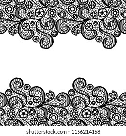 Seamless lace border. Vector illustration. Black lacy vintage elegant trim.