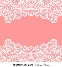 Seamless lace border. Vector illustration. White lacy vintage elegant trim.