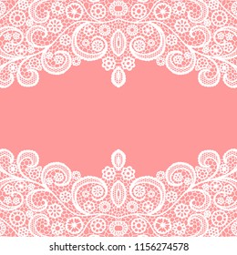 Seamless lace border. Vector illustration. White lacy vintage elegant trim.
