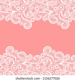 Seamless lace border. Vector illustration. White lacy vintage elegant trim.