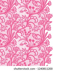 Seamless lace border. Vector illustration. White lacy vintage elegant trim.