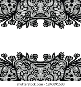 Seamless lace border. Vector illustration. Black lacy vintage elegant trim.