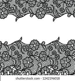Seamless lace border. Vector illustration. Black lacy vintage elegant trim.