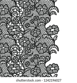 Seamless lace border. Vector illustration. Black lacy vintage elegant trim.
