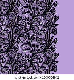 Borde de encaje sin costuras. Ilustración vectorial. Ribete elegante vintage de encaje negro.