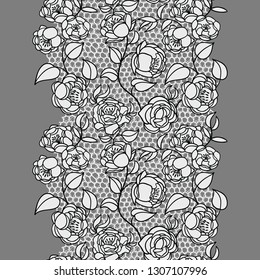 Seamless lace border. Vector illustration. Black lacy vintage elegant trim.