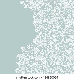Seamless lace border. Vector illustration. White lacy vintage elegant trim. 